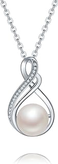 10mm Infinity Sterling silver Pearl Pendant Necklace for Women 18 inch