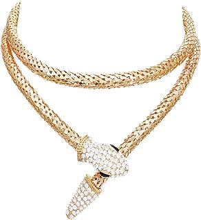 Snake Gold Necklace Bendable Snake Choker Medusa Rhinestone Necklaces Chain Jewelry For Women