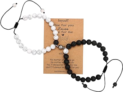 JoycuFF Bead Bracelets for Couples with Box, Rope, Bead Chain Options, Perfect for Him, Her, Boyfriend, Girlfriend, Love Gift for Valentine's Day, Anniversary, Birthday, Christmas, Non-gemstone, Stretch Design