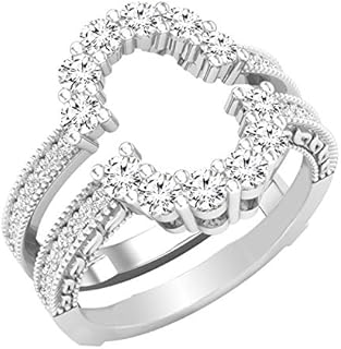 0.85ct Round Lab Grown Double Diamond Wedding Ring in White Gold or Sterling Silver for Women - Luxurious and Sustainable Choice, Size 6.5