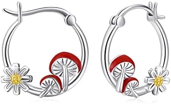 Mushroom Hoop Earrings 925 Sterling Silver Mushroom Earrings Cute Mushroom Earrings Small Mushroom Hoop Earrings Hypoallergenic Jewelry for Friends Birthday Gifts