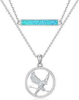 Elegant Eagle Pendant Necklace with Opal Gemstone on Silver Cable Chain - 925 Sterling Silver, Blue Turquoise - Perfect Women's Gift for Western or Travel Occasions