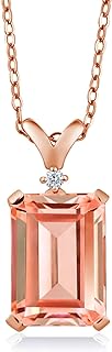 Peach Nano Morganite & White Diamond Pendant Necklace with Cable Chain - 18K Rose Gold Plated Silver - Spring Ring Clasp - For Women - Classy Design