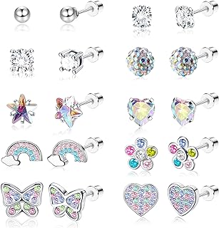 Hypoallergenic Cubic Zirconia & Stainless Steel Screw Back Earrings Set for Women by YADOCA - Splendid Assortment of Ball, Heart, Flower & Butterfly Shapes