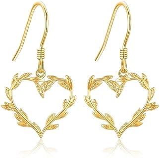 14K Yellow Gold Heart Dangle Earrings with French Wire Back for Women and Girls