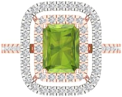 Clara Pucci 2.63ct Emerald Cut Double Halo Solitaire with Accent Genuine Natural Pure Green Peridot designer Modern Ring 14k 2 tone Gold