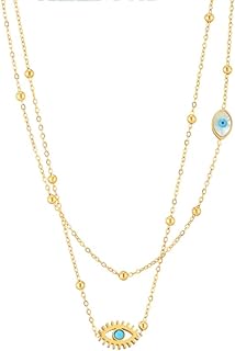Gold-Plated Evil Eye Choker Necklace with Herringbone Chain, No Gemstone, for Women, Stainless Steel Fashion Jewelry