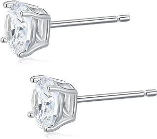 Maarring 925 Sterling Silver Long Post Cubic Zirconia Stud Earrings for Women Men, 14K White Gold Plated Diamond Stud Earring Hypoallergenic