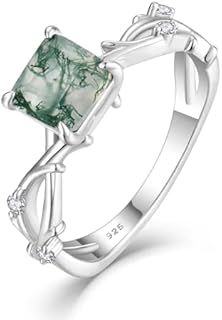 STARCHENIE Moss Agate Engagement Ring 925 Sterling Silver Twisted Infinity Ring Princess-Cut Wedding Ring for Women Size 5-10