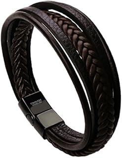 murtoo Mens Leather Bracelet with Clasp Cowhide Multi-Layer Braided Leather Mens Bracelet