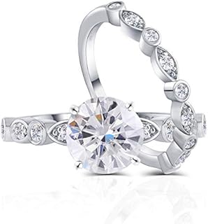 DovEggs 14K Gold QUALITY Silver Center 1.5ct 7.5mm G-H-I Color Heart Arrows Cut Moissanite Engagement Wedding Ring Engagement Ring Bridal Set 2 Pieces Moissanite Rings for Women