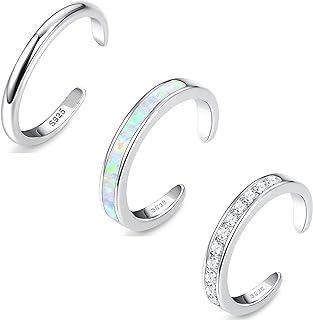 FASACCO Toe Rings 925 Sterling Silver Toe Rings for Women CZ Band Opal Toe Rings Adjustable Toe Rings Summer Beach Open Toe Rings Foot Jewelry