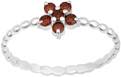 925 Sterling Silver 0.25 Ctw Natural Gemstone Birthstone Stackable Women Wedding Ring (Round 2 MM)