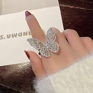 Adjustable Silver Butterfly Engagement Ring with Cubic Zirconia Crystals for Women and Girls, Ideal for Weddings and Parties