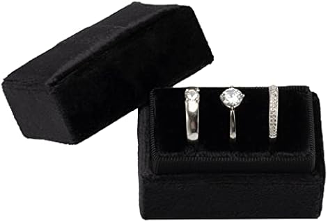Chic Rectangle Velvet Ring Box in Black by Giftop - Ideal for Weddings & Proposals, 3-Slot Design for Women's and Men's Rings, Perfect as Mother's Day or Valentine's Day Gift