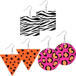 French Wire Clasp Men's 80s Drop Dangle Earrings, Acrylic Material, Ideal for Themed Parties and Daily Wear, Vintage Retro Design - Hicarer 3 Pairs Neon Set