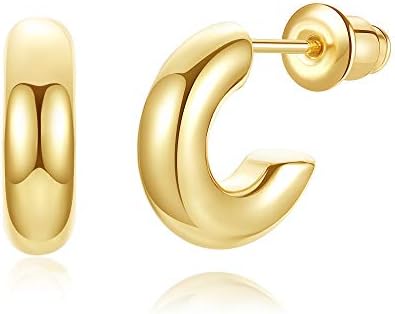 13mm Latch Back Gold Hoop Earrings for Women with 14K Plating, Chunky Copper Design, Perfect Gift for Girls
