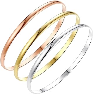 Spring Ring Clasp Tri-Color Stainless Steel Bangle Bracelets, Box Chain Design, Elegant Fashion Jewelry for Women and Girls