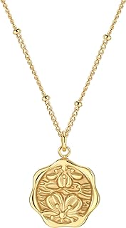 Gold Coin Necklace, 14K Gold Plated Necklace, Layered Necklace, Gold Pendant Necklace, Gold Flower Medallion Necklaces for Women