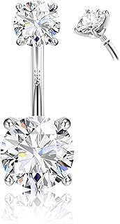 FIASASO 14G Surgical Steel G23 Titanium Sterling Silver 14K Gold Belly Button Rings for Women Round Cubic Zirconia Navel Barbell Stud Hypoallergenic Body Piercing Jewelry