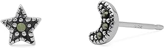 Boma Jewelry Sterling Silver Marcasite Moon & Star Mismatched Stud Earrings