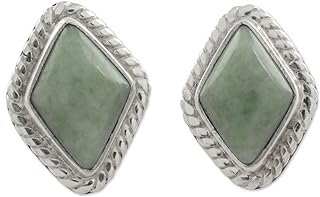 NOVICA handmade .925 Sterling Silver Jade Stud Earrings Light Green Rhombus from Guatemala [0.4 in L x 0.3 in W x 0.2 in D] 'Diamond Lassos'