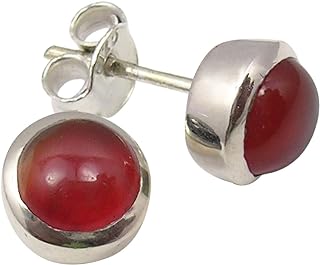 SilverStarJewel Solid Sterling Silver Carnelian tcw 1.8 Stud Earrings 0.3" Made In India Hanukkah Prices