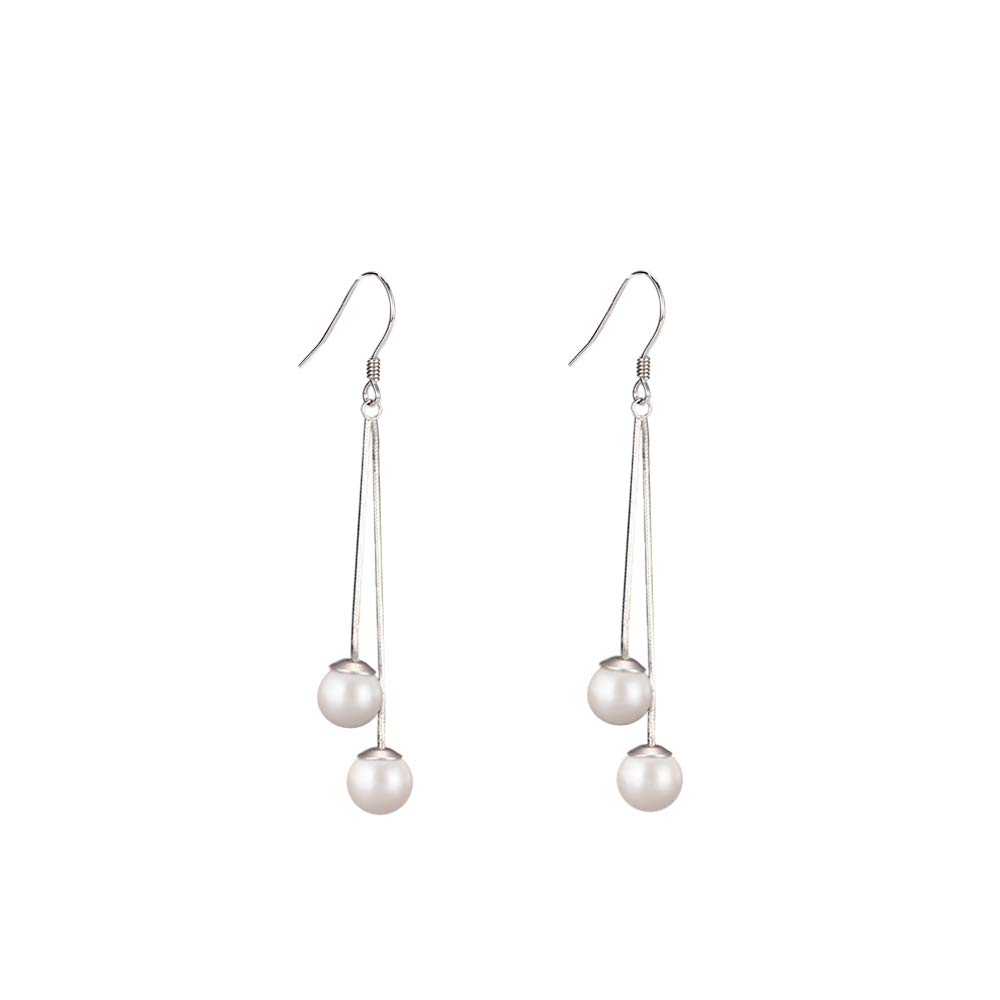 Sterling Silver Freshwater Pearl Threader Dangle Drop Earrings Threader Tassel Dangling Charm Hoop Earrings Long Chain Hook Earring Fashion Jewelry Gifts for Women Girls BFF