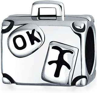 Vacation Honeymoon World Traveler Europe Paris London Tourism Passport Suitcase Luggage Charm Bead For Women Teen Oxidized Two Tone .925 Sterling Silver Fits European Bracelet