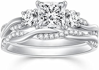 Moissanite Infinity Wedding Ring Set with White Gold Princess Cut for Women, 1-1/2 Carat Engagement and Wedding Set with Free Engraving