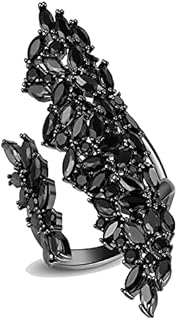 Adjustable Black Rhinestone Cocktail Statement Ring, Silver-Plated Brass & Zircon for Women, Gothic Crystal Design Ring for Parties