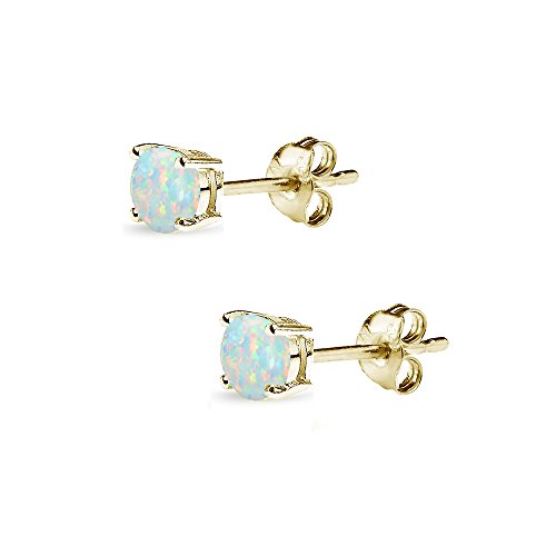 Opal Earrings for Women Sterling Silver Round-Cut Solitaire Synthetic Studs for Girls, Teens, Bridesmaids, Prom