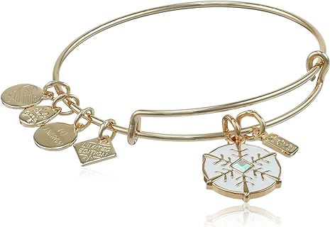 Alex and Ani Color Infusion Snowflake Charm Bangle Bracelet, Shiny Gold Finish, 2 to 3.5 in