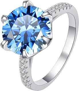 Blue Moissanite Engagement Ring with Round Cut Design for Women, 5-Carat Sterling Silver Band Size 9