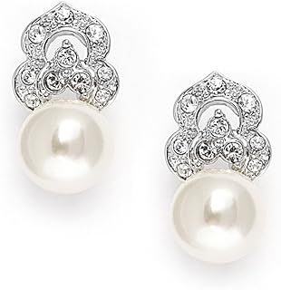 Mariell Cubic Zirconia Pearl Drop Clip-On Earrings for Women, Non-Pierced Earrings, Jewelry for Brides