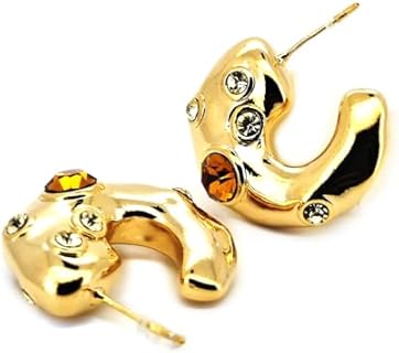 18K Gold Plated Heart-Shaped Citrine and Diamond Hoop Earrings for Women - Stylish Large Yellow Gold Studs for Weddings & Graduations from USA