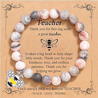 Teacher Appreciation Gifts Graduation Gift for Women Natural Stone Teacher Bracelet Gifts for Women With Gift Message Card High School Class of 2024 Apple Bee Compass Tree Charm Jewelry Bracelet