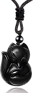 Black Obsidian Lucky Fox Necklace Natural Stone Healing Crystal Pendant Protection Amulet Gemstons Pendant Jewelery