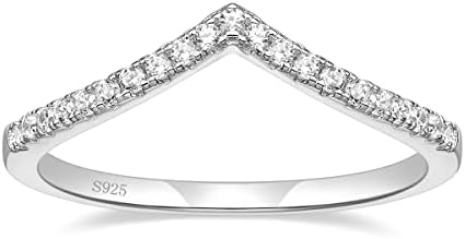 925 Sterling Silver Rings for Women Ladies Wedding Band V Shaped Heatbeat Pattern Cubic Zirconia Engagement Eternity Ring Thin Stackable Comfort Fit Size 4-12