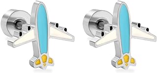 Cute Small Airplane Cartilage Stud Earrings for Women Teen Girls White Gold Plated Hypoallergenic Aircraft Tiny Piercing Ear Tragus Post Studs Earring Birthday Jewelry Dainty Gifts for Daughter Niece