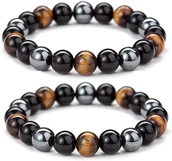 2Pcs Anti-Swelling Black Obsidian Bracelets,Adjustable Lymphatic Drainage Magnetic Therapy Bracelet Anklet for Women Men,Anti-Anxiety Yoga Beads Stress Relief Bracelets (C)