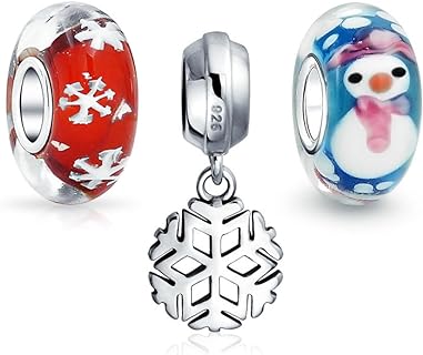 Colorful Murano Glass Holiday Christmas Flower Poinsettia Candy Cane Santa Claus Penguin Snowman Snowflake Reindeer Bead Charm For Women For Teen .925 Sterling Silver Fits European Bracelet
