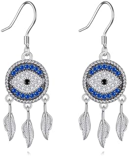 Evil Eye Earrings for Women 925 Sterling Silver Blue Evil Eye Leverback Earrings Huggie Hoop Earrings Evil Eye Dangle Earrings Minimalis Jewelry Gifts for Women Girls