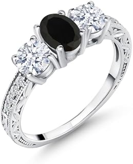 Black Onyx and Cubic Zirconia Engagement Ring in 925 Sterling Silver for Women, Various Sizes Available