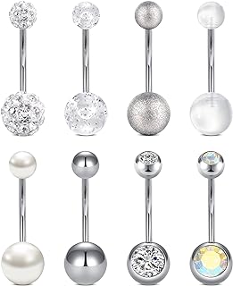 VCMART Women's Stainless Steel 14g Belly Button Rings in Silver, Pink, and Green - Hypoallergenic Navel Piercing Jewelry with Smooth Finish Design