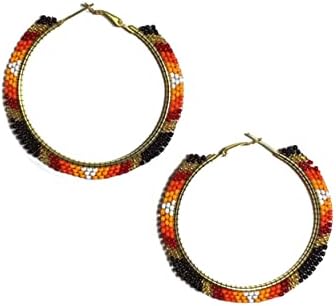 Long Beaded Hoop Earrings – Boho Native Handmade Seed Bead Tassel Earrings, Bohemian Beaded Hoop Earrings for Women and Girls #05