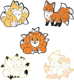 5 Pieces Cute Fox Enamel Pins Set Cartoon Tailed Fox Brooches Fluffy Fox Lapel Pin Animal Badge Pin Set Alloy Metal Brooch Collar Pin Accessories for Clothing Hats Bags Gifts