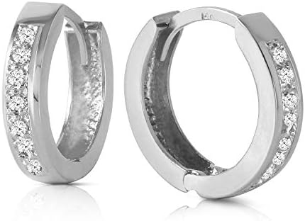 Galaxy Gold GG 14k Solid White Gold Hoop Huggie Earrings with Diamonds