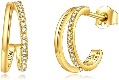 14k Gold Half Open Hoop Earrings Stud Hoop Earring for Women Girls