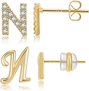 Ckeureri Sterling Silver Stud Earrings, S925 Sterling Silver Alphabet Initial Stud Earrings, Gold Plated Hypoallergenic Letter Earrings for Women and Girls with Sensitive Ears